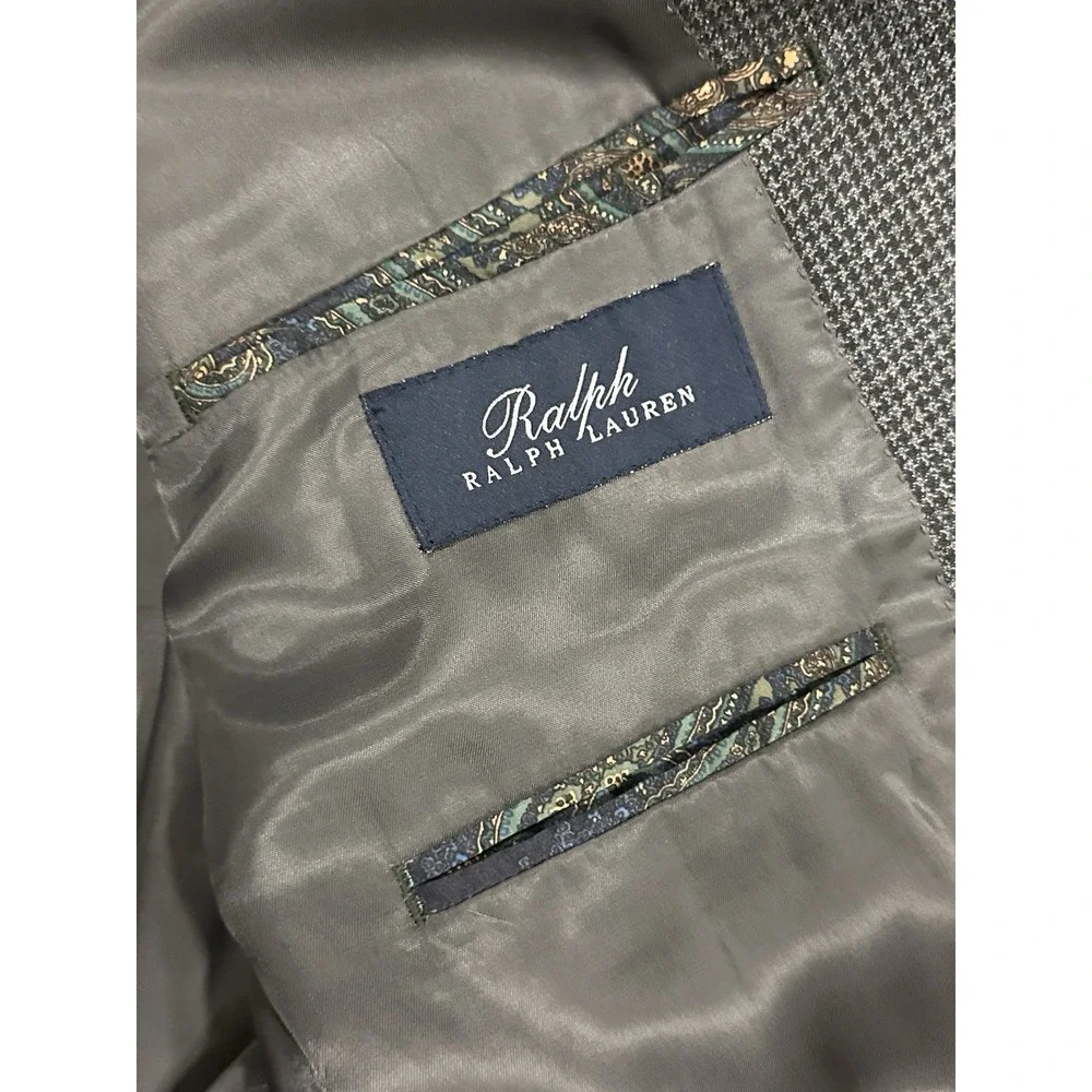 Ralph Ralph Lauren 46XL‎ Sport Coat Silk Wool Gray Houndstooth Check Blazer